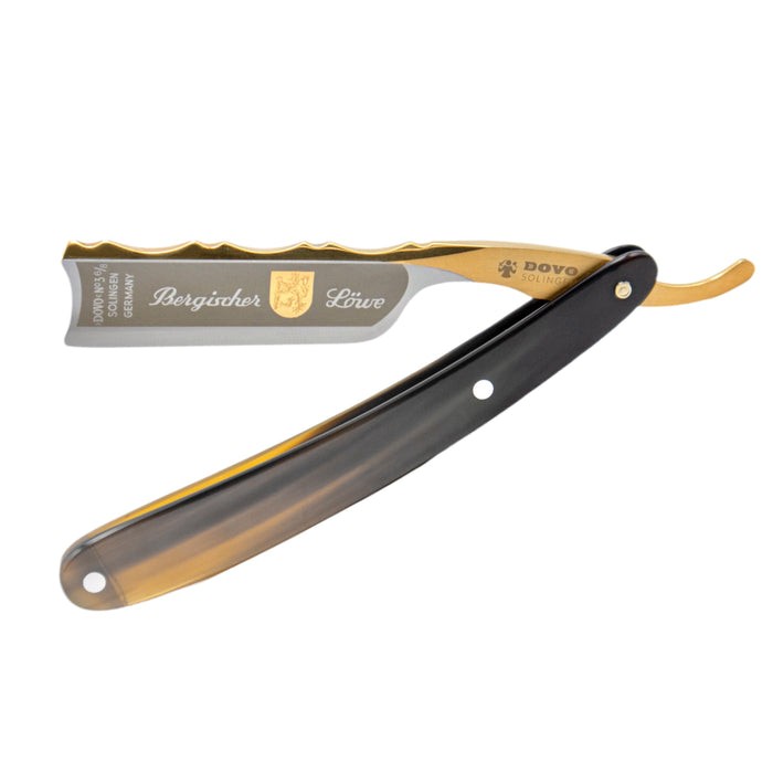 Dovo - "Bergischer Löwe" Straight Razor, African Cow Horn Handle, Spanish Point, 6/8"
