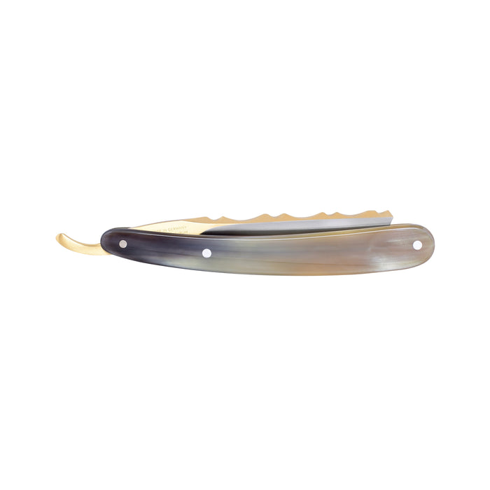 Dovo - "Bergischer Löwe" Straight Razor, African Cow Horn Handle, Spanish Point, 6/8"