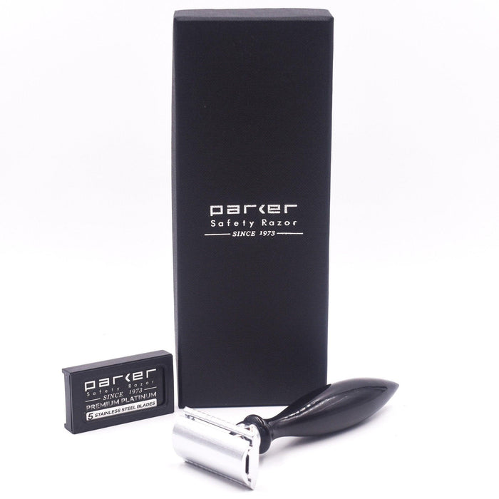 Parker 3 Piece Safety Razor 12R - Genuine Buffalo Horn Handle - New England Shaving Company