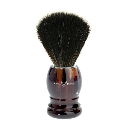 Edwin Jagger - 21P23 Imitation Tortoise Shell Black Synthetic Shaving Brush, Medium - New England Shaving Company