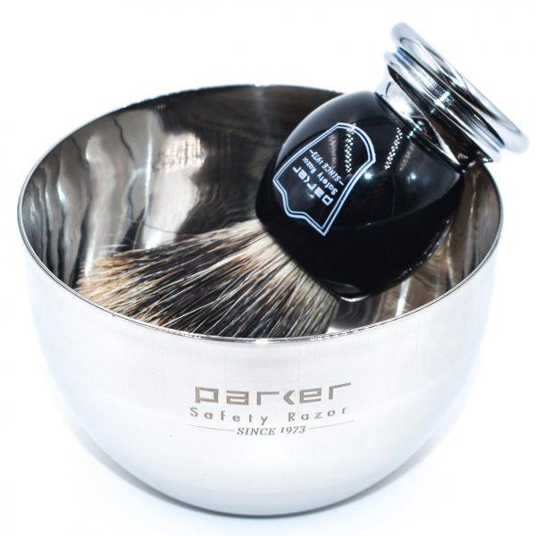Parker - Black and Chrome Handle Pure Badger Brush with Stand - New England Shaving Company