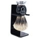 Parker - Black and Chrome Handle Pure Badger Brush with Stand - New England Shaving Company