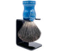 Parker - Blue Wood Handle Black Badger Brush with Stand - New England Shaving Company