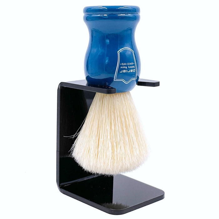 Parker - Blue Wood Handle Boar Brush with Stand - New England Shaving Company
