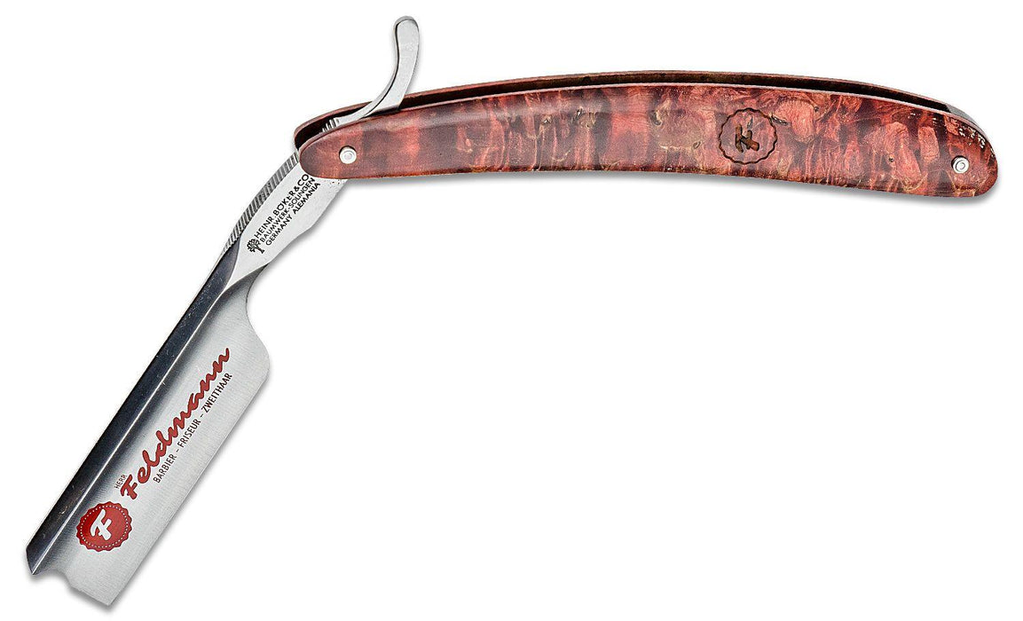 Boker - Herr Feldmann Straight Razor, 6/8", Barber's Notch, Curly Birch Handles - New England Shaving Company