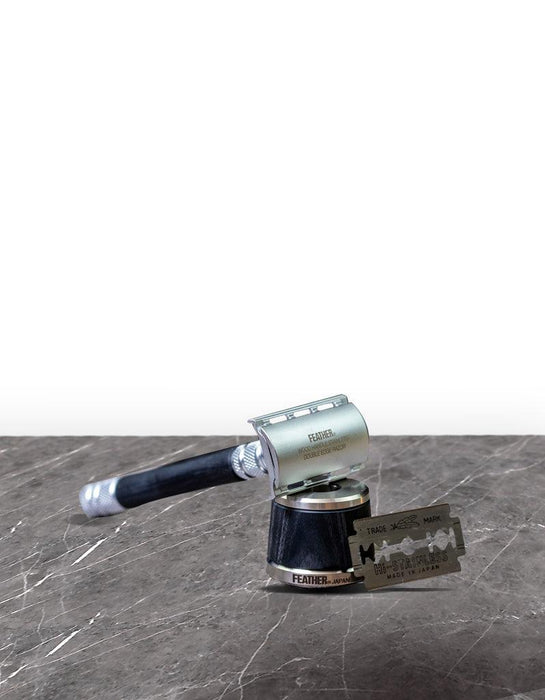 Feather - Wood Handle All Stainless Double Edge Razor AS-D2 with Wood Stand - New England Shaving Company