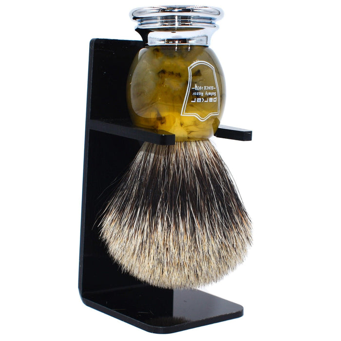 Parker - Faux Horn Handle Pure Badger Brush with Stand - New England Shaving Company