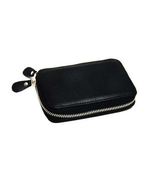 Pure Badger - Univeral Leather Safety Razor Case, Black Pebble Leather - New England Shaving Company