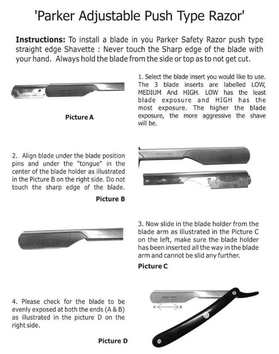 Parker - Adjustable Professional Barber Razor PTABK, Stainless Steel - New England Shaving Company