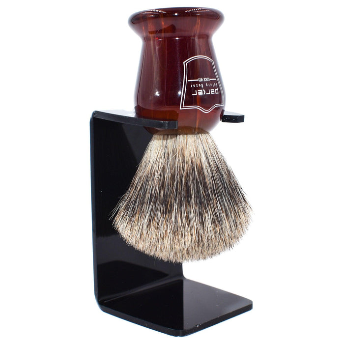 Parker - Faux Tortoise Handle Pure Badger Brush with Stand - New England Shaving Company