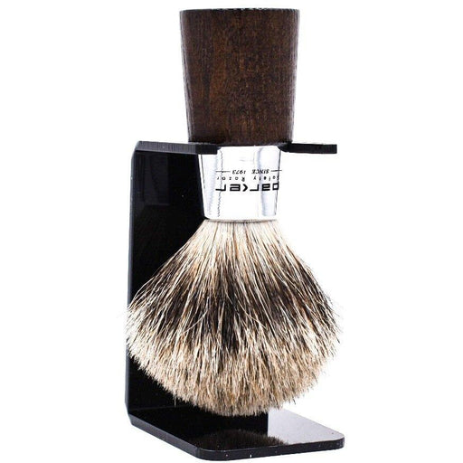 Parker - Walnut and Chrome Handle Pure Badger Brush with Stand - New England Shaving Company