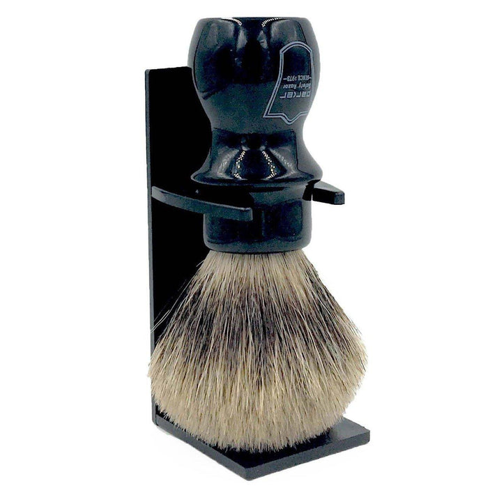 Parker - Black Mug Pure Badger Brush with Stand - New England Shaving Company