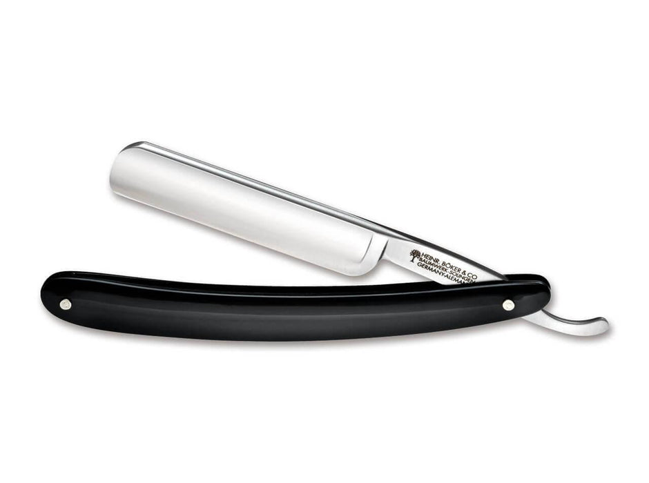 Boker - Classic Round Point Stainless Steel Straight Razor, Black Handle, 5/8" - New England Shaving Company