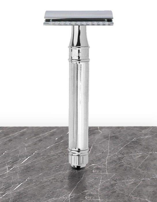 Edwin Jagger - DE89LBL Lined Chrome Safety Razor - New England Shaving Company