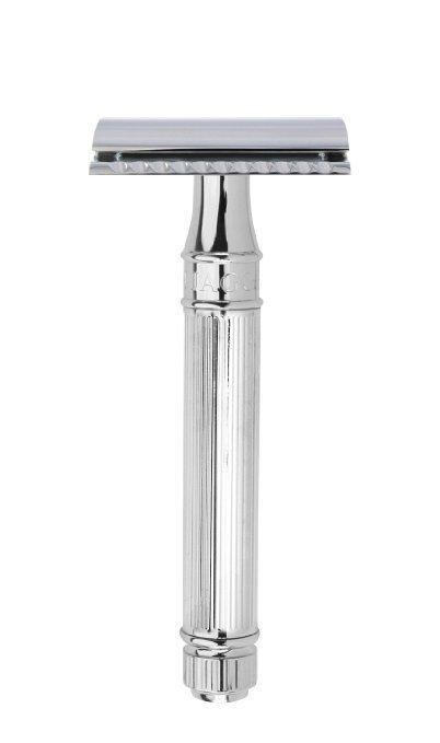 Edwin Jagger - DE89LBL Lined Chrome Safety Razor - New England Shaving Company