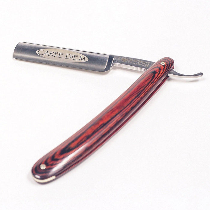 Dovo - "Carpe Diem" Carbon Steel Straight Razor, Multiwood Handle, Round Point, 5/8" - New England Shaving Company