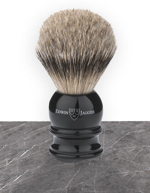Edwin Jagger - 3EJ466 English Shaving Brush, Imitation Ebony with Silver Tip Badger, Large - New England Shaving Company