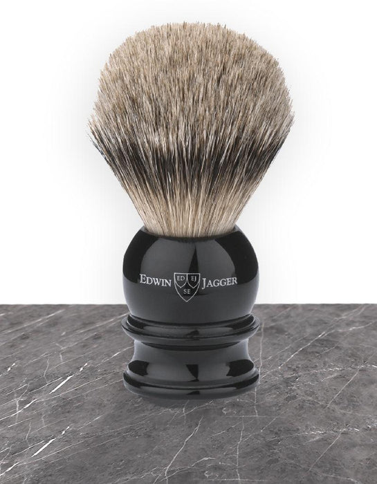 Edwin Jagger - 3EJ466 English Shaving Brush, Imitation Ebony with Silver Tip Badger, Large - New England Shaving Company