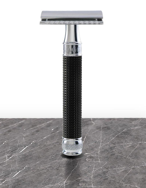 Edwin Jagger - DE3DBC15 3D Diamond Effect Black Chrome Handle Double Edge Safety Razor - New England Shaving Company