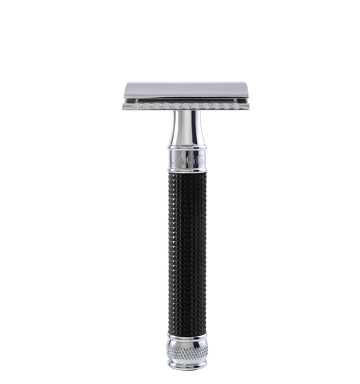 Edwin Jagger - DE3DBC15 3D Diamond Effect Black Chrome Handle Double Edge Safety Razor - New England Shaving Company