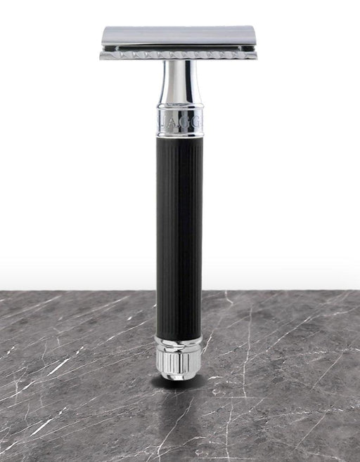 Edwin Jagger - DE86RC14 Black Rubber Coated Handle Double Edge Safety Razor - New England Shaving Company