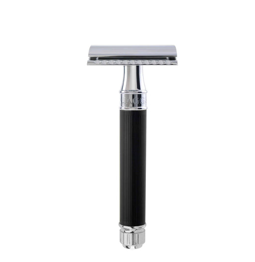 Edwin Jagger - DE86RC14 Black Rubber Coated Handle Double Edge Safety Razor - New England Shaving Company