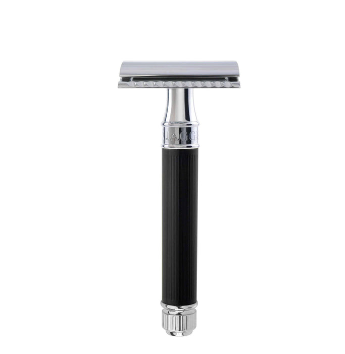 Edwin Jagger - DE86RC14 Black Rubber Coated Handle Double Edge Safety Razor - New England Shaving Company