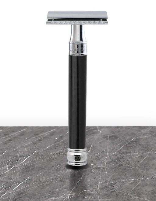 Edwin Jagger - DEL86 Long Handle Double Edge Safety Razor, Black - New England Shaving Company