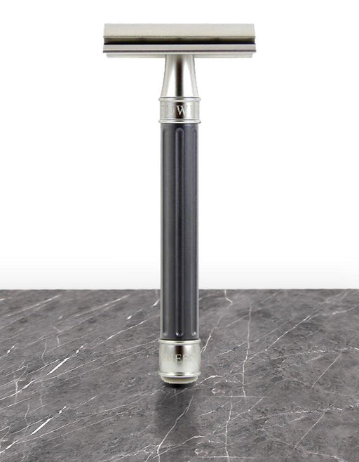 Edwin Jagger - DESSGA5 3ONE6 Stainless Steel Grooved Anodized Gun Metal Double Edge Safety Razor - New England Shaving Company