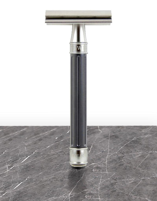 Edwin Jagger - DESSGA5 3ONE6 Stainless Steel Grooved Anodized Gun Metal Double Edge Safety Razor - New England Shaving Company