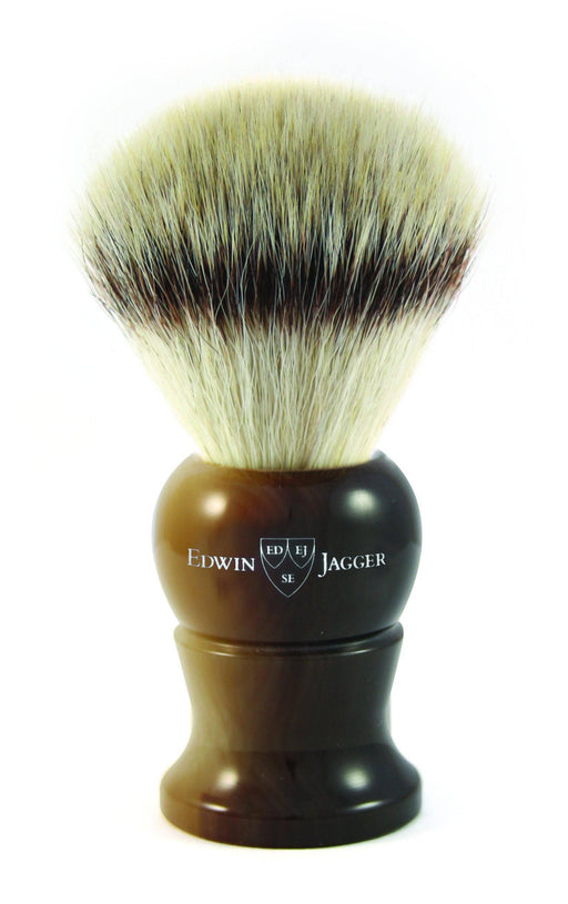 Edwin Jagger - 1EJ282SYNST English Shaving Brush, Imitation Light Horn with Synthetic Silver Tip Fiber , Medium - New England Shaving Company
