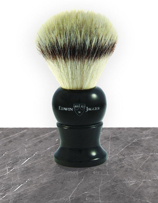 Edwin Jagger - 1EJ286SYNST English Shaving Brush, Imitation Ebony with Synthetic Silver Tip Fiber, Medium - New England Shaving Company