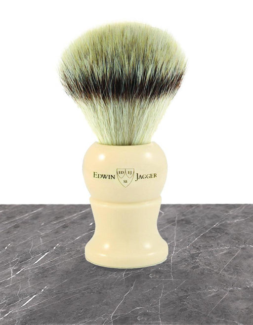 Edwin Jagger - 1EJ287SYNST English Shaving Brush, Imitation Ivory with Synthetic Silver Tip Fiber, Medium - New England Shaving Company