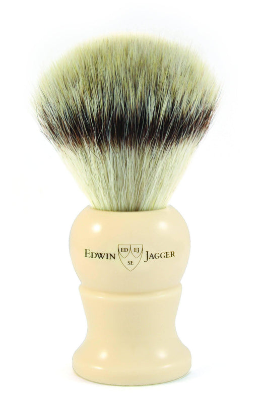 Edwin Jagger - 1EJ287SYNST English Shaving Brush, Imitation Ivory with Synthetic Silver Tip Fiber, Medium - New England Shaving Company