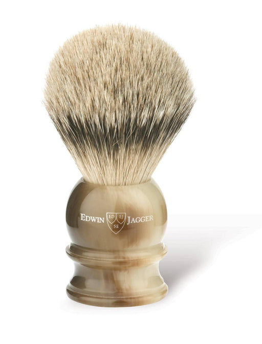Edwin Jagger - 1EJ462 English Shaving Brush, Imitation Light Horn with Silver Tip Badger, Medium - New England Shaving Company