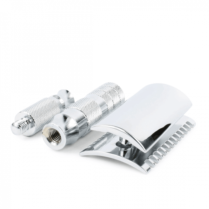 Merkur Travel Double Edge Open Comb Safety Razor & Black Leather Case - New England Shaving Company