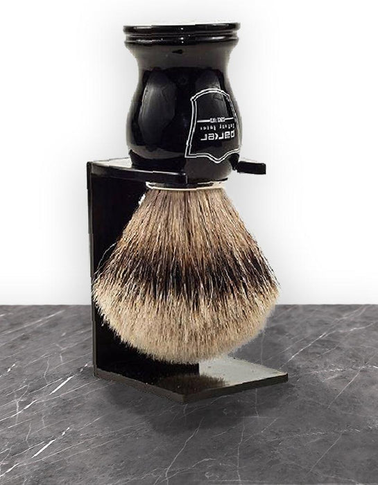 Parker - Black Handle Silver Tip Badger Brush with Stand - New England Shaving Company