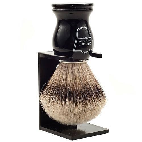 Parker - Black Handle Silver Tip Badger Brush with Stand - New England Shaving Company