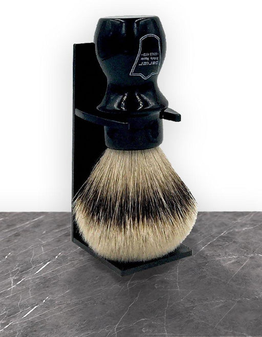 Parker - Black Mug Silver Tip Badger Brush with Stand - New England Shaving Company