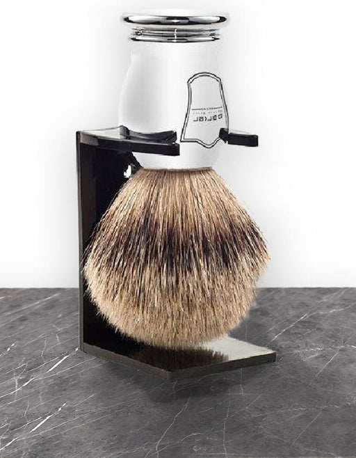Parker - Chrome Handle Silver Tip Badger Brush with Stand - New England Shaving Company