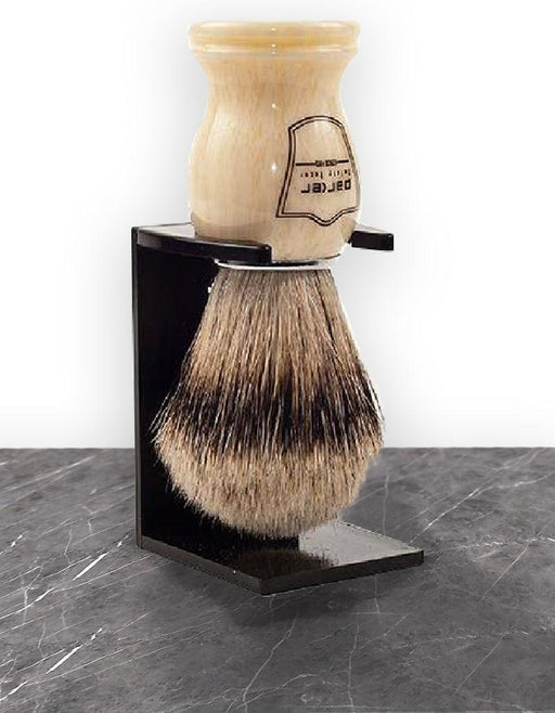 Parker - Faux Ivory Handle Silver Tip Badger Brush with Stand - New England Shaving Company