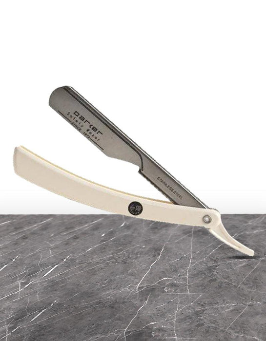 Parker - Professional Barber Razor Shavette PTW, White Resin - New England Shaving Company