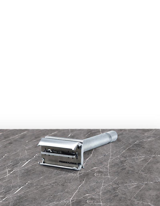 Parker Butterfly Open Long Handle Safety Razor 74R - Satin Chrome - New England Shaving Company