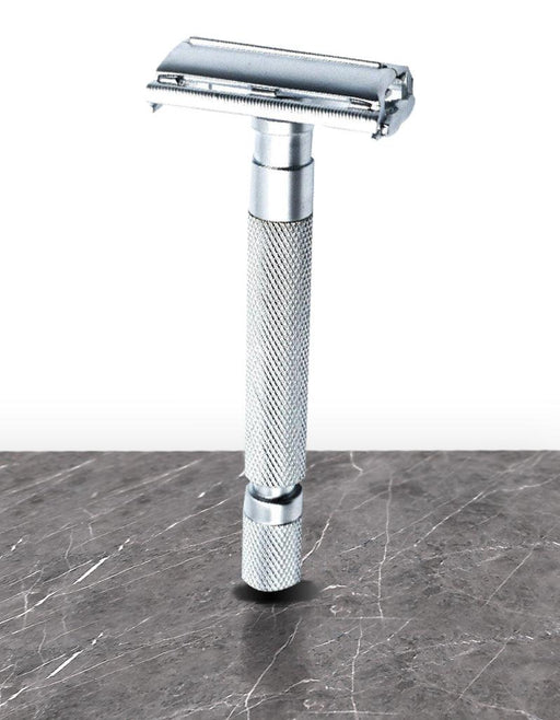 Parker Butterfly Open Long Handle Safety Razor 74R - Satin Chrome - New England Shaving Company