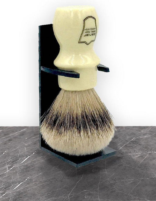 Parker - White Mug Silver Tip Badger Brush with Stand - New England Shaving Company